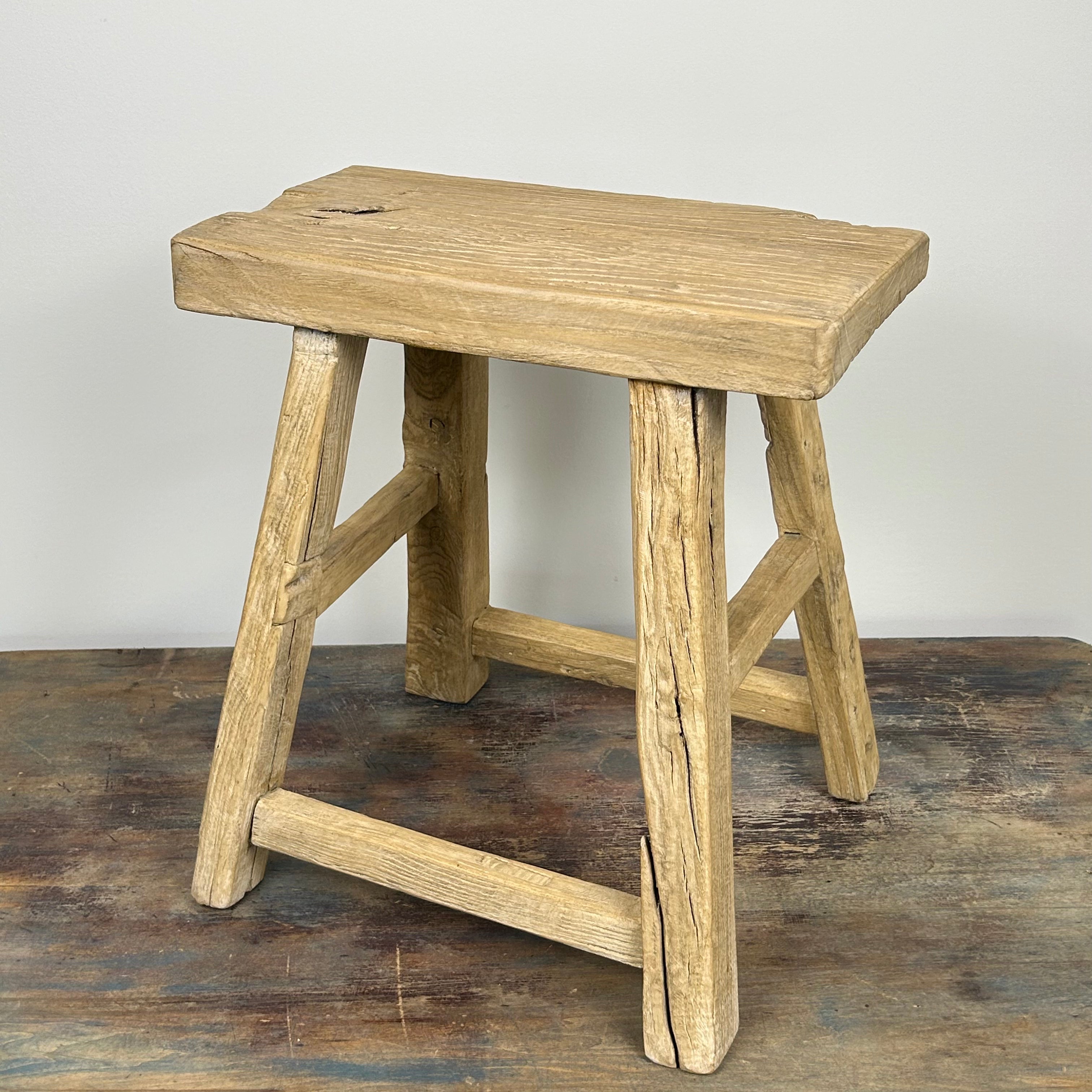 Wooden Stool, Bleached